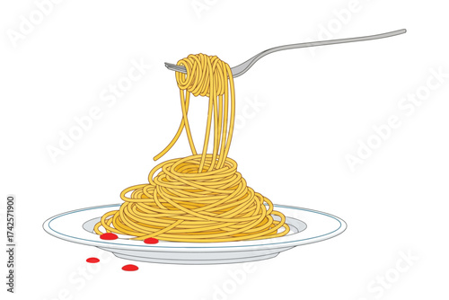 Vector art of delicious spaghetti on a plate, showcasing italian cuisine and culinary delight