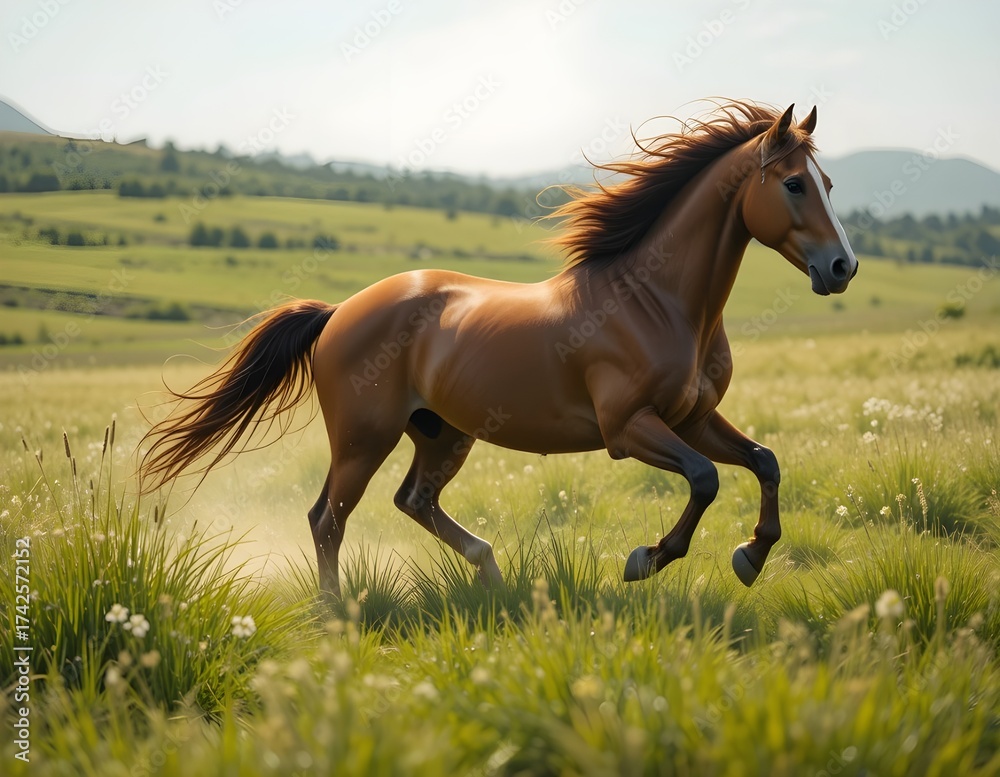 Obraz premium Elegant horse galloping in meadow