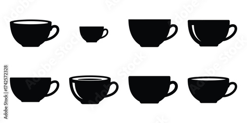tea cup simple silhouette vector illustration icon set