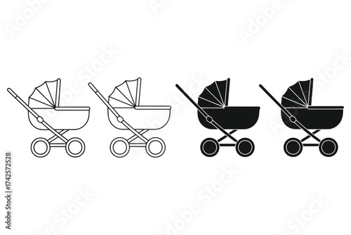 Vector art of set of baby stroller in different styles, vector illustration