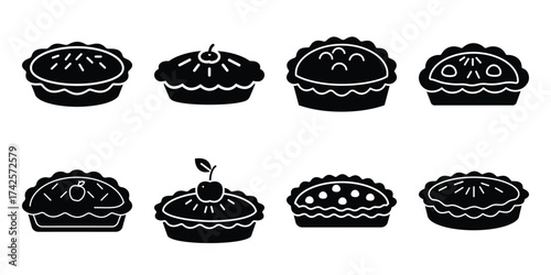 apple pie simple silhouette vector illustration icon set