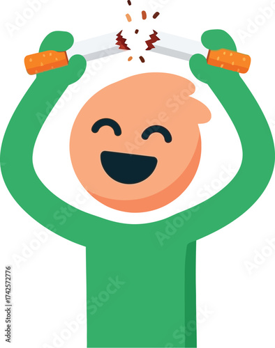 Person happily breaks cigarette, celebrating a healthy decision to quit smoking.