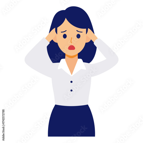 Stressed woman in business attire experiencing burnout and anxiety in a modern office environment