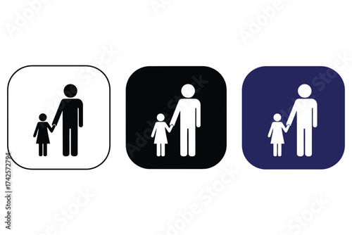 Illustration of parent and child icon in black, white, and blue for design elements