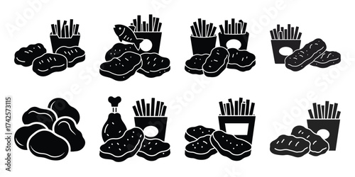 chicken nuggets simple silhouette vector illustration icon set