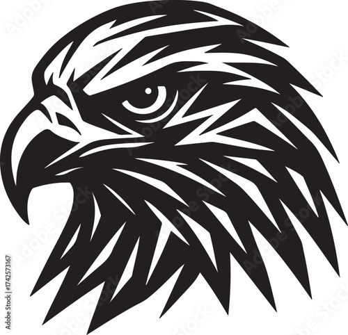 Eagle's Gaze: A powerful and detailed illustration of an eagle's head, the sharp lines and bold contrast create a striking image of strength and focus.