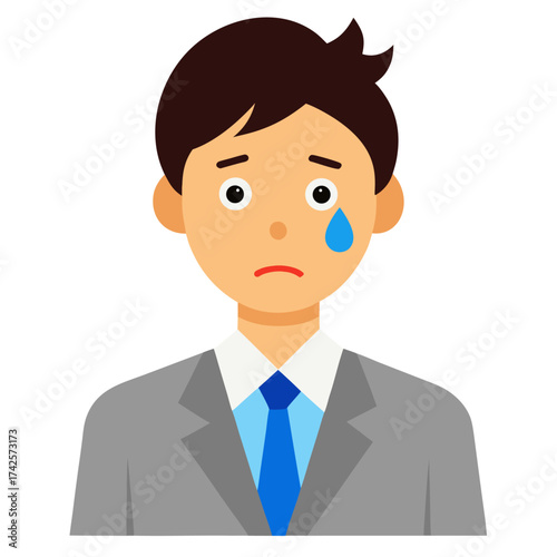 Sad businessman with tears in eyes showing negative emotion and feelings of depression and anxiety
