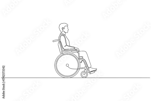 Vector art of person sitting in a wheelchair, side view of a person in wheelchair