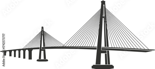 Modern cable-stayed bridge against a clean white background