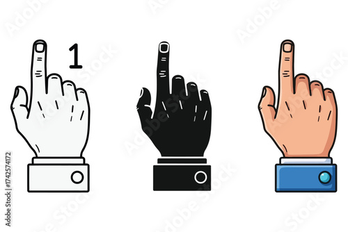 Vector art of set of hands pointing up in different styles index finger pointing up icon