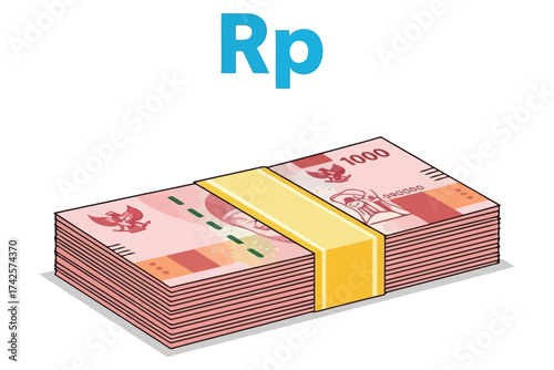Vector art of a stack of indonesian rupiah banknotes, representing wealth and financial transactions