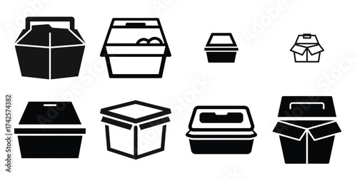 kids meal box simple silhouette vector illustration icon set