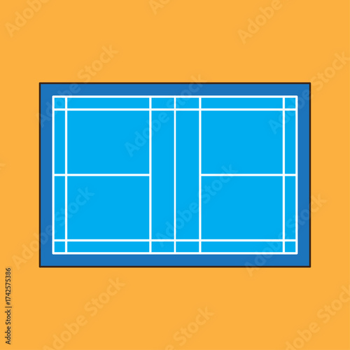 Flat vector illustration cartoon of Tennis court isolated with simple style design concept inside. Sport. Tennis Court