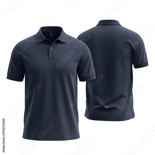Navy Blue Polo Shirt Template Isolated on White Background
