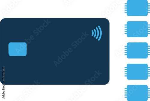Modern contactless payment card with chip and wireless symbol
