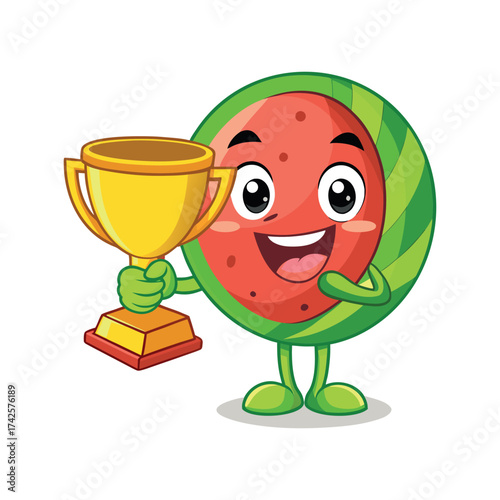 3d rendered illustration of a winner cup on watermelon