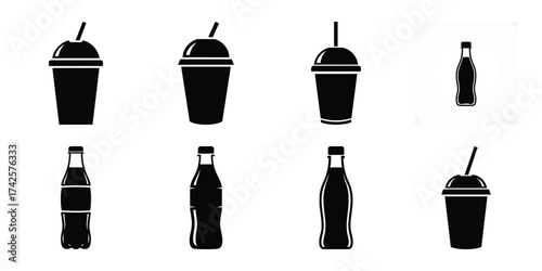 soda cup simple silhouette vector illustration icon set