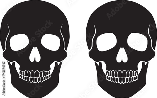 Two black skull silhouettes facing forward