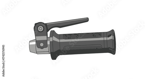 Black and Silver Industrial Lever Handle with Textured Grip.