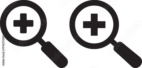 Two magnifying glasses zoom in silhouette