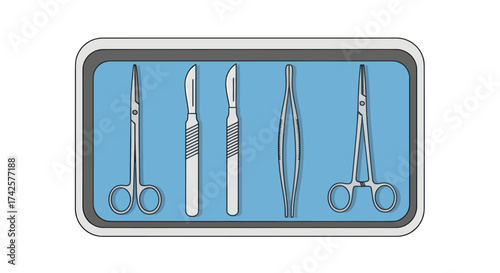 Medical Surgical Instruments Kit with Scalpels Scissors and Forceps.