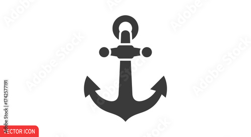 Simple Black Anchor Icon with Ring and Flukes.