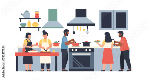 A community kitchen where people prepare and share food