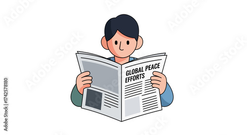 A person reading a newspaper headline about global peace efforts