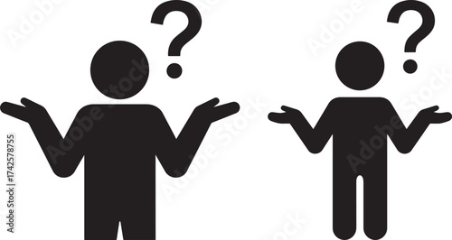 Two people confused with question marks silhouette