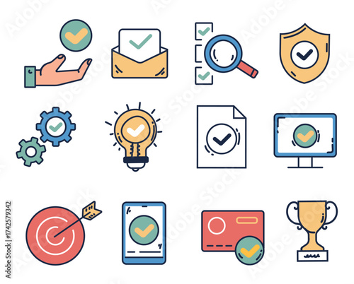 Business icon economy financial money trade strategy isolated set. Vector flat graphic design element concept illustration