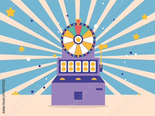 Lottery prize lucky wheel casino slot game concept. Vector flat graphic design illustration	