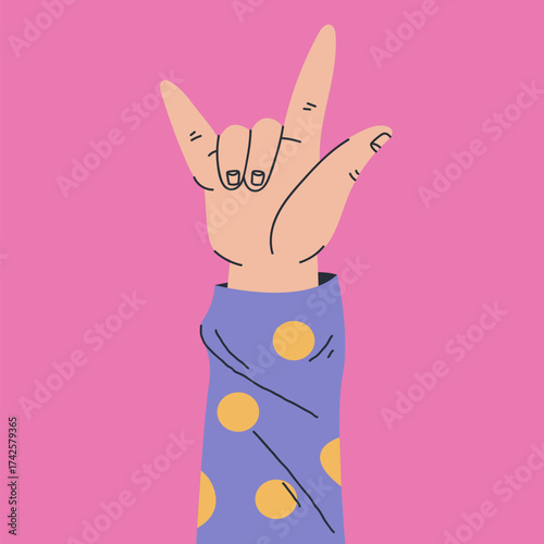 Arm hand with positive sign isolated concept. Vector flat graphic design element illustration