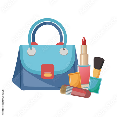Vector Fashion Handbag with Makeup Cosmetics isolated on white background .vector icons
