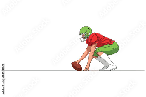 Vector art of american football player in scrimmage position, ready for the snap