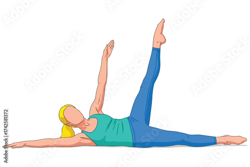 Vector art of woman doing pilates exercise, stretching her body for fitness