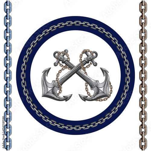 3D looking vector Chain pattern brush with anchors