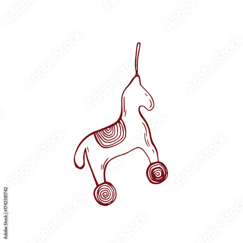 Wallpaper Mural  Red horse hand drawn illustration, cute pony christmas tree toy, whimsical vector horse Torontodigital.ca