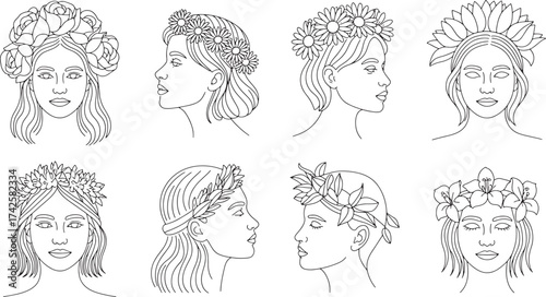 Female Crying Depression Sadness Touch Face Thin Line Art Vector