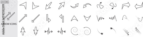 Arrows icons set. Line arrows. Vector arrows of various shapes and directions.