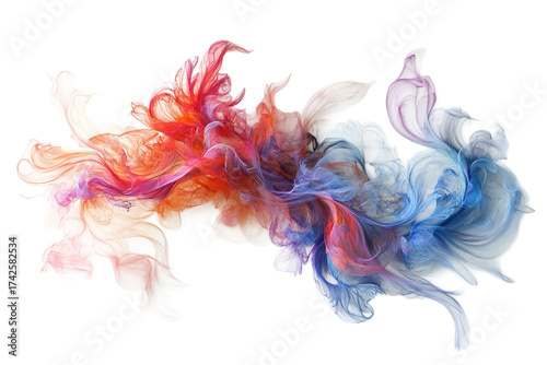 Abstract smoke art with vibrant colors creates a dynamic and flowing design on transparent background
