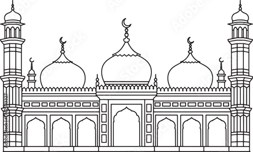 Outline Mosque Building Vector Illustration with Transparent Background