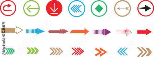Set of arrow symbol vector icon.art,  arrow, buttons, round, signs, right, click, increase, end, set, white, drawn, 