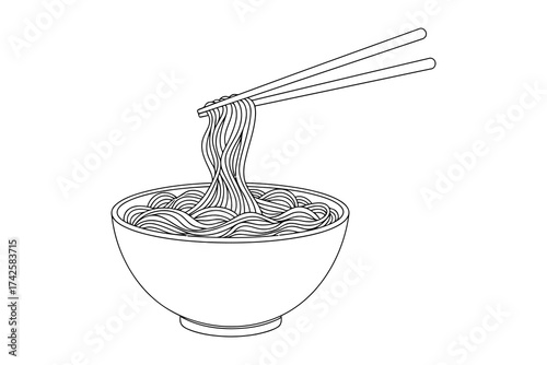 Vector art of noodle bowl illustration, a simple line drawing of noodles and chopsticks