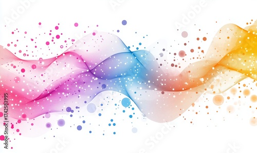 Colorful abstract wave illustration with flowing shapes and vibrant hues, featuring pink, blue, and yellow tones, creating a dynamic and energetic visual experience