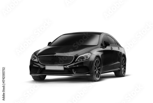 Fotografie Side view of a black sedan photographed from the left and slightly front angle a