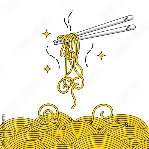 Deliciously Yellow Noodles Being Lifted by Chopsticks, a Culinary Delight Representing Asian Cuisine and Comfort Food