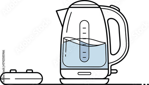 Electric Kettle Outline Vector Illustration Isolated Transparent Background