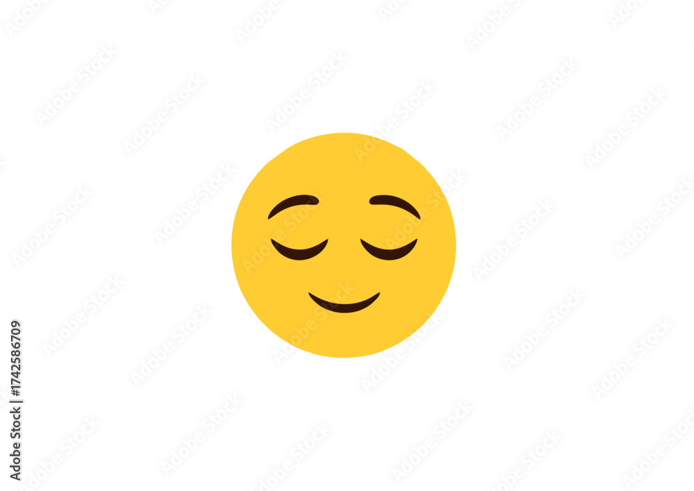 Fototapeta premium Serene yellow emoji with closed eyes and a gentle smile, representing peace and contentment