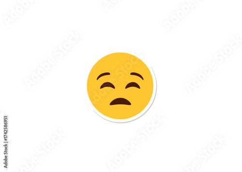 A simple vector icon of a pensive yellow face. This flat emoticon sticker shows feelings of disappointment, sadness, and regret, isolated on a white background