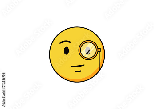 Classic thinking face emoji with a monocle. A simple flat vector icon representing a curious or posh expression isolated on a white background